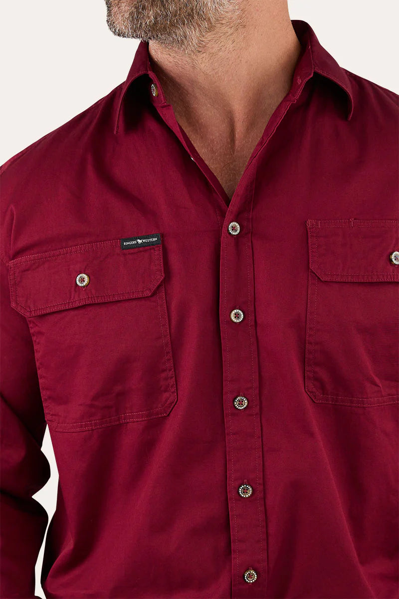 King River Full Button Work Shirt - Burgundy