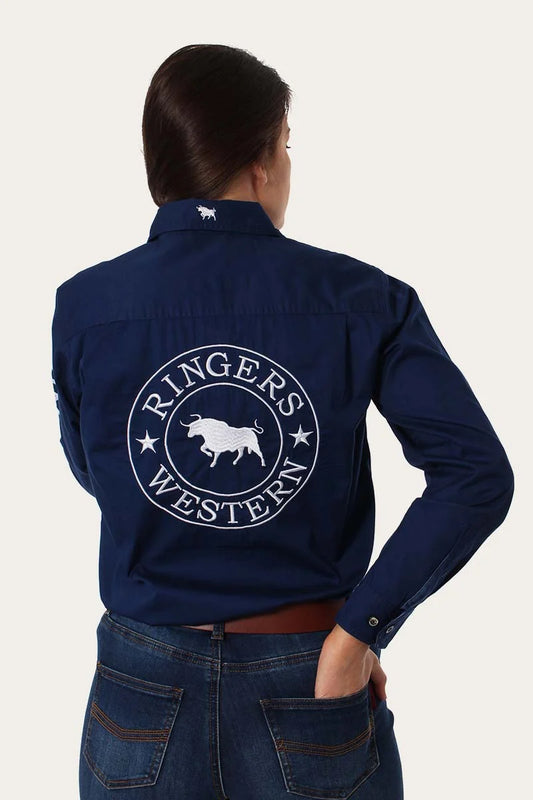 Signature Jillaroo Womens Full Button Work Shirt - Navy