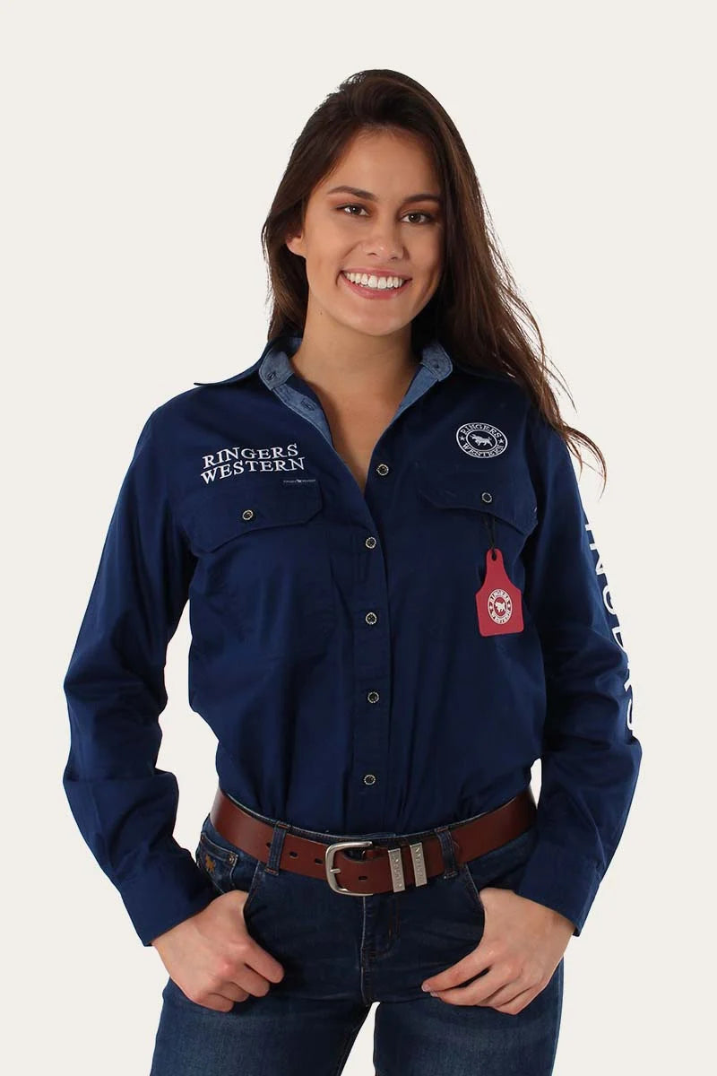 Signature Jillaroo Womens Full Button Work Shirt - Navy