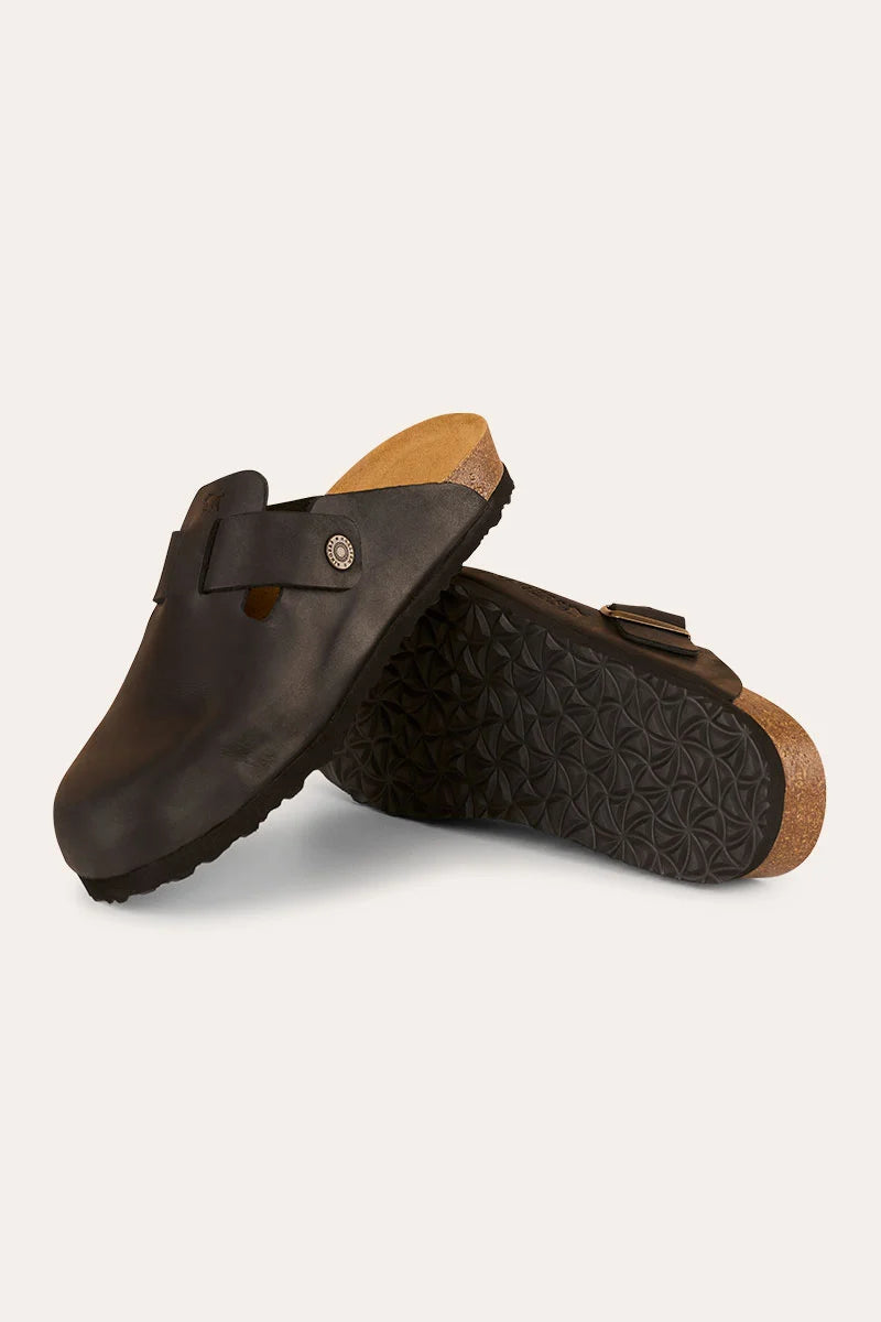 Byron - Leather Cork Clog - Black