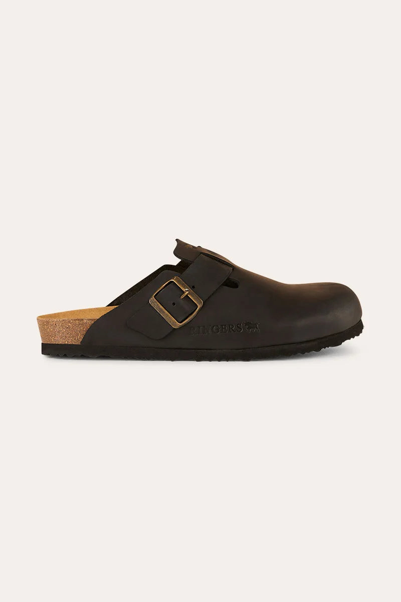 Byron - Leather Cork Clog - Black