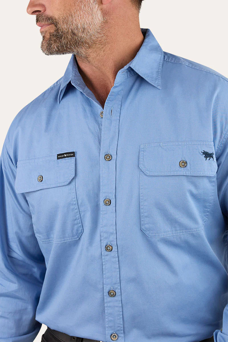 King River Full Button Work Shirt - Denim Blue