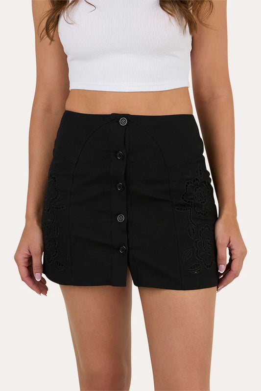 Jynette Womens Button Down Mini Skirt - Black