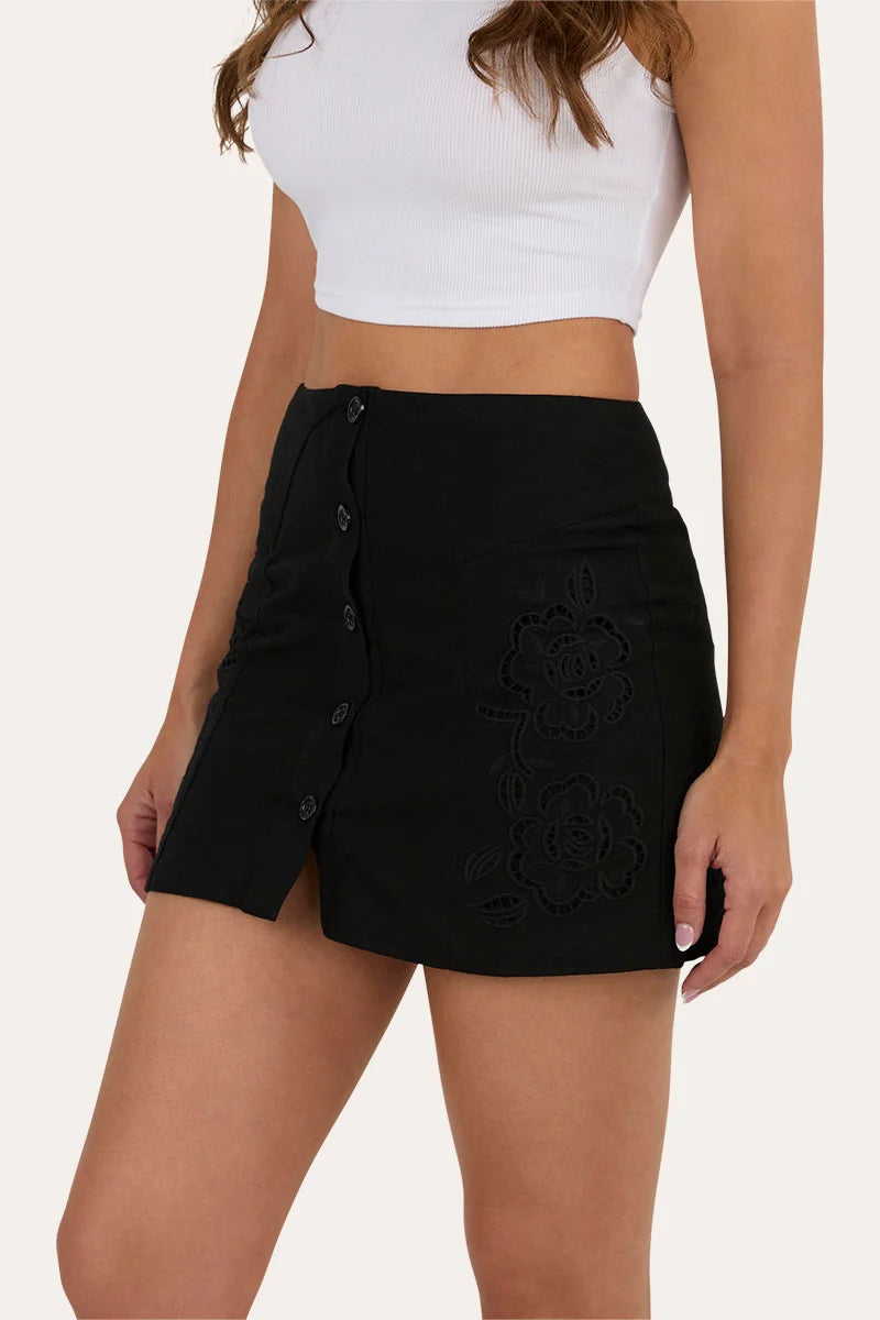 Jynette Womens Button Down Mini Skirt - Black