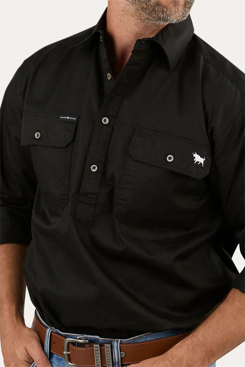 King River Mens Half Button Work Shirt - Black