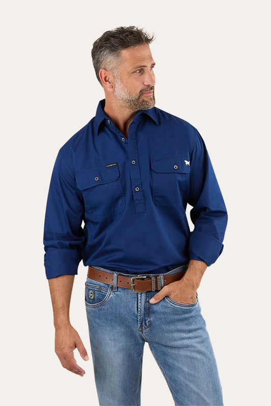 King River Mens Half Button Work Shirt - Navy
