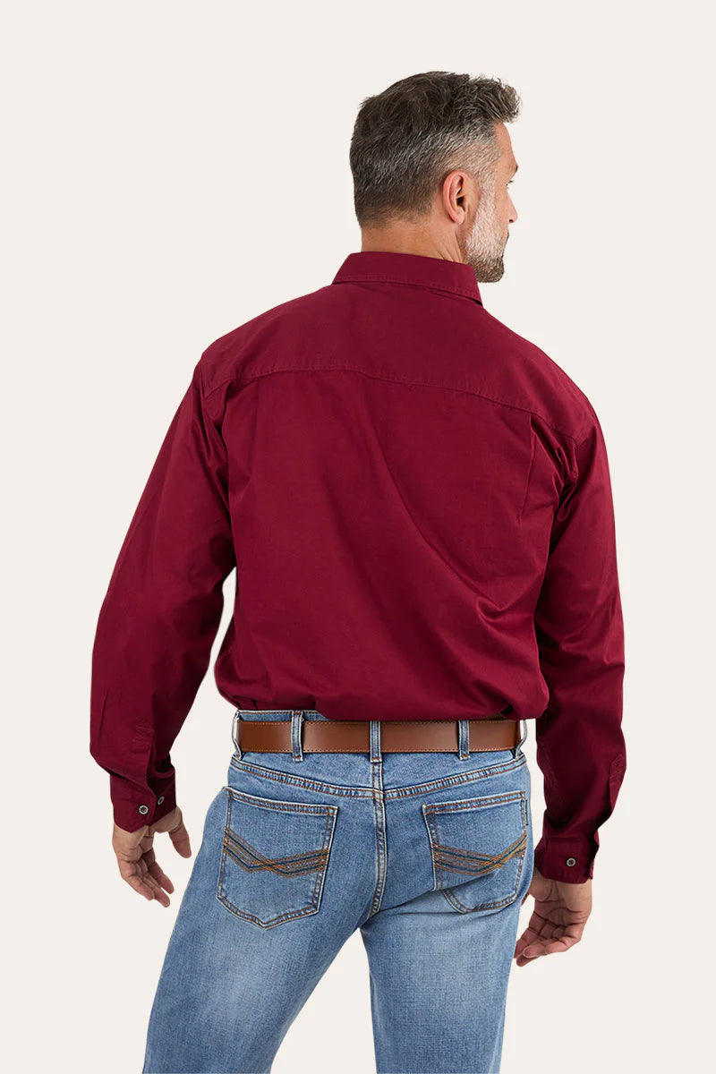 King River Mens Half Button Work Shirt - Burgundy
