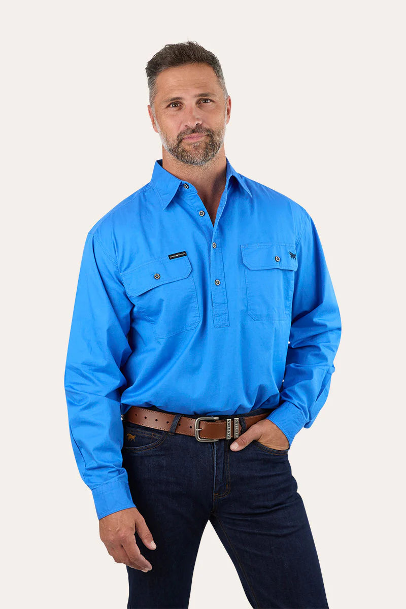 King River Mens Half Button Work Shirt - Blue