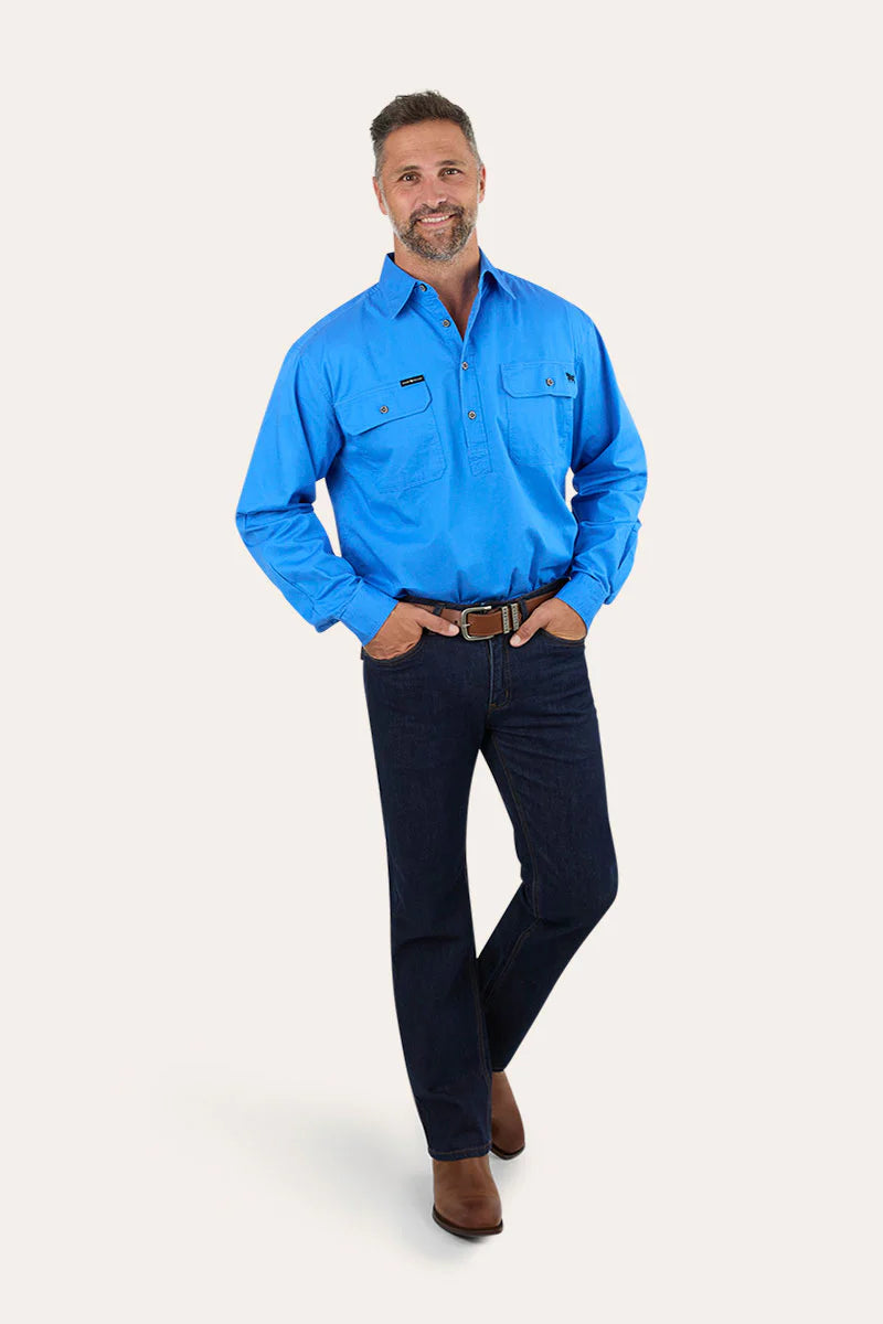 King River Mens Half Button Work Shirt - Blue