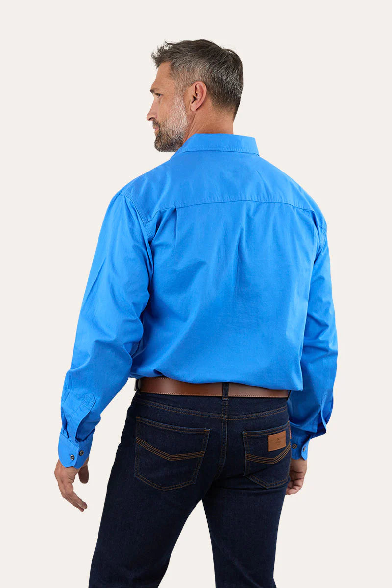 King River Mens Half Button Work Shirt - Blue