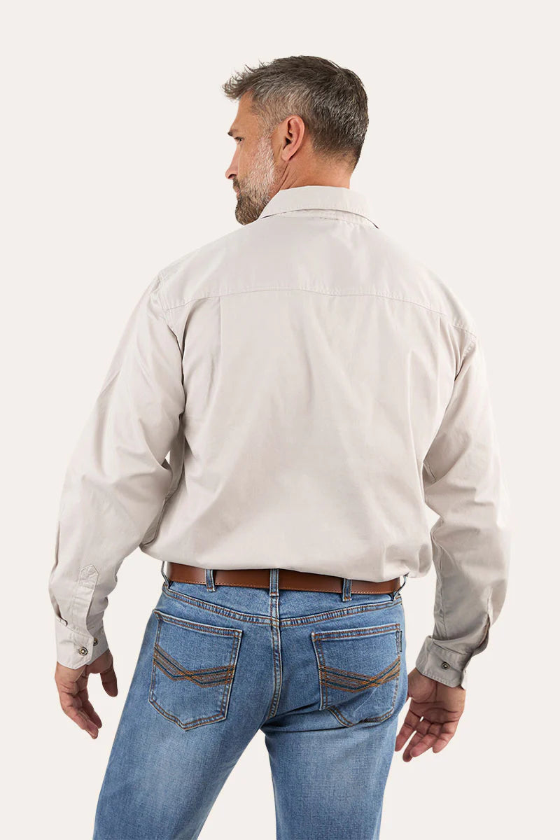 King River Mens Half Button Work Shirt - Beige