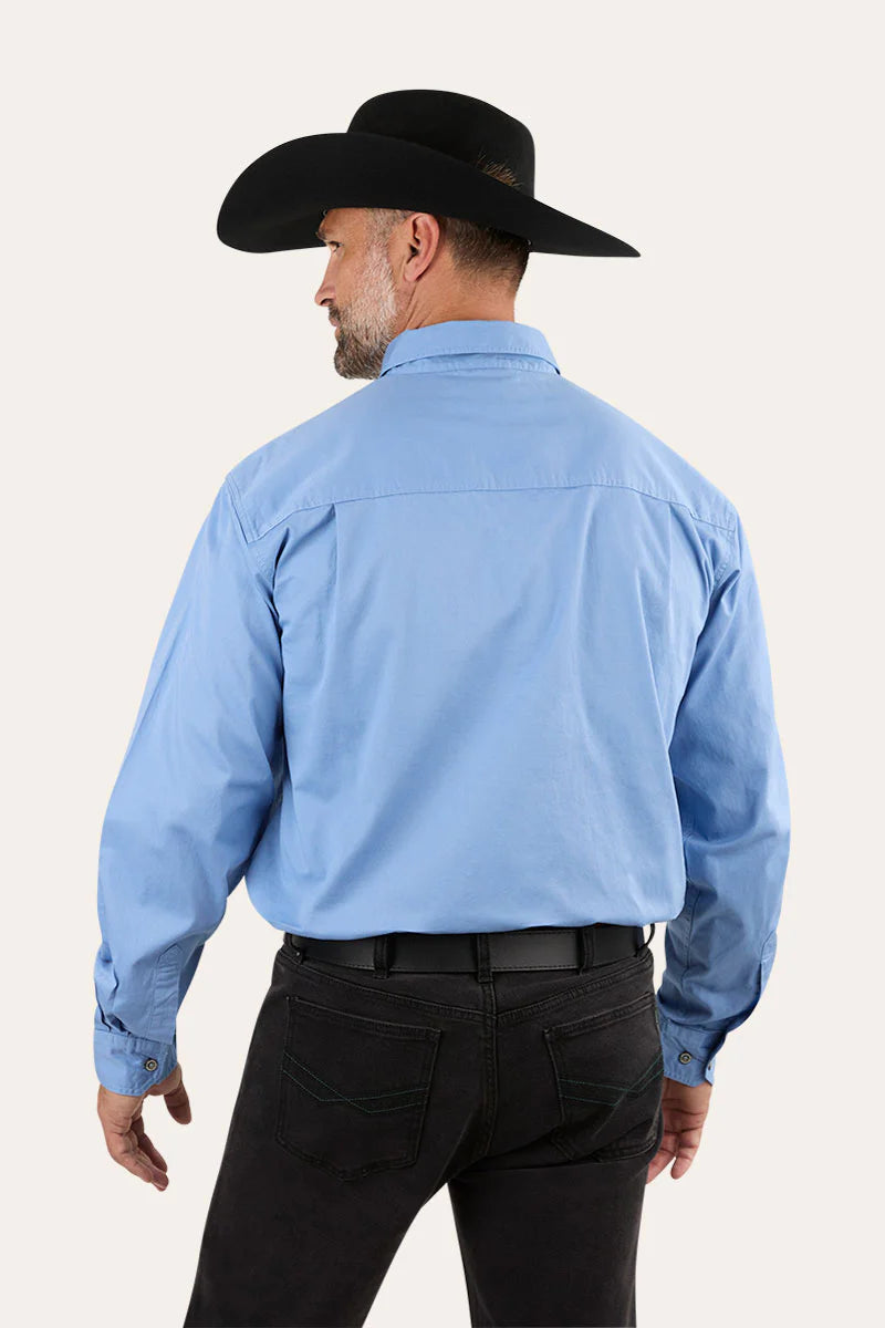 King River Mens Half Button Work Shirt - Denim Blue