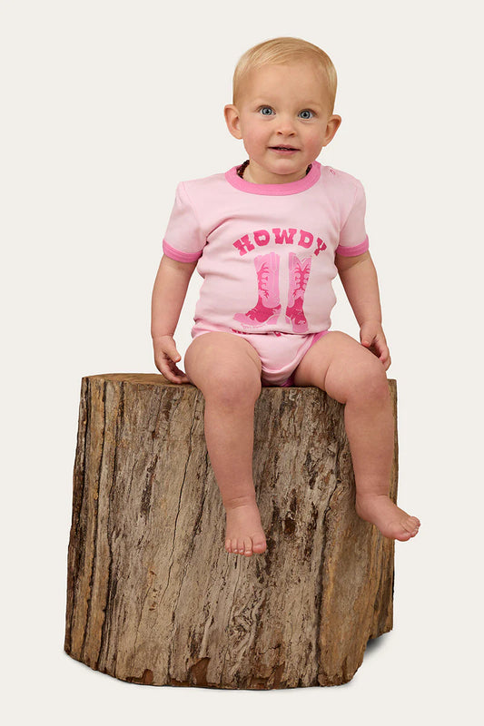 Howdy Cowgirl Babies SS Romper - Ballet Pink
