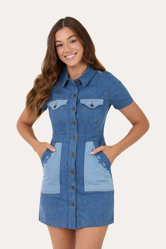 Alinta Women’s Denim Mini Dress - Vintage Blue Wash