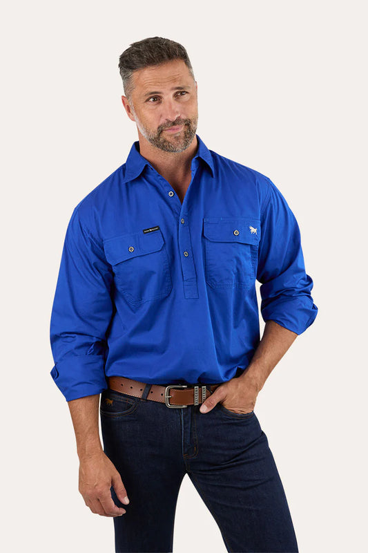 King River Mens Half Button Work Shirt - Royal Blue