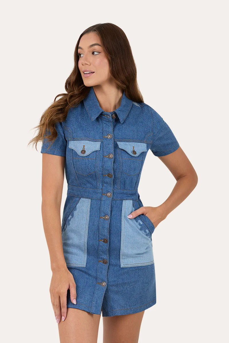 Alinta Women’s Denim Mini Dress - Vintage Blue Wash