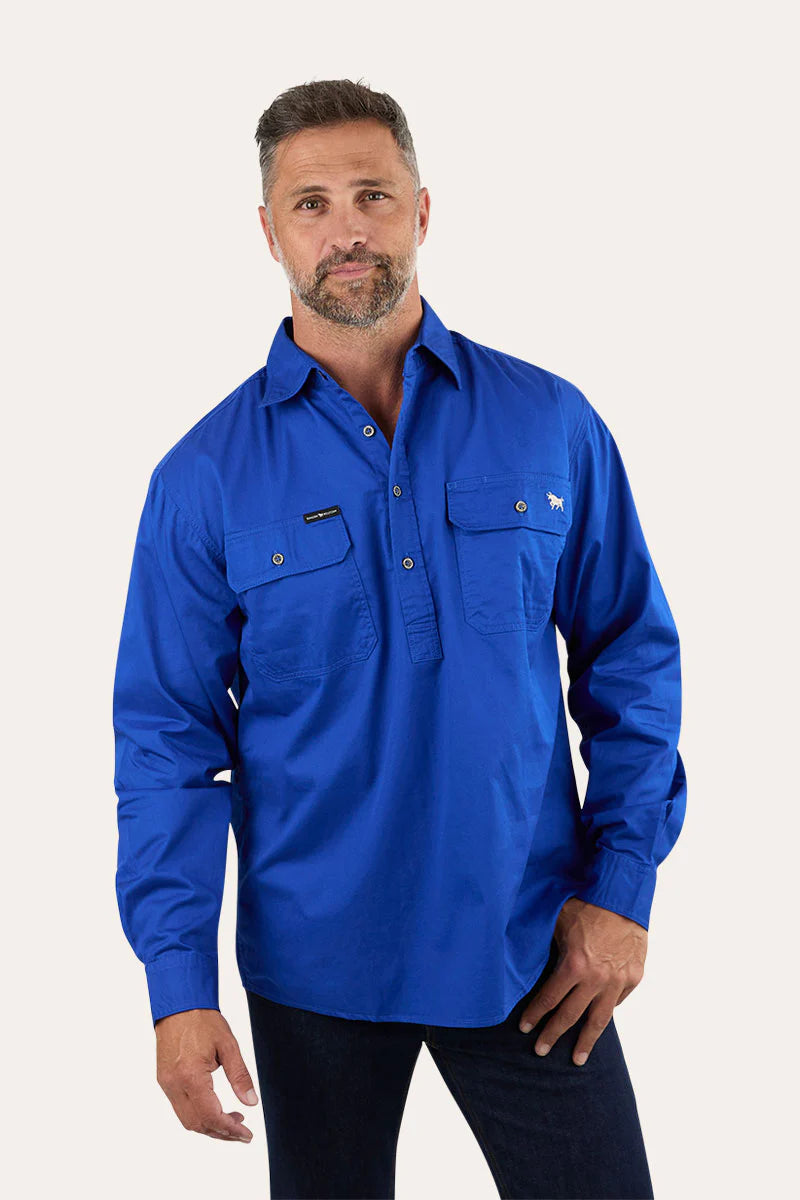 King River Mens Half Button Work Shirt - Royal Blue