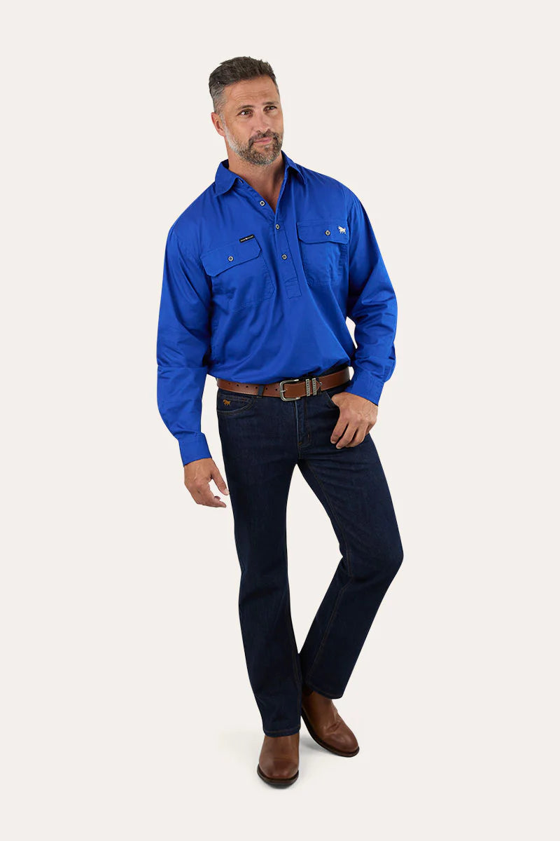 King River Mens Half Button Work Shirt - Royal Blue