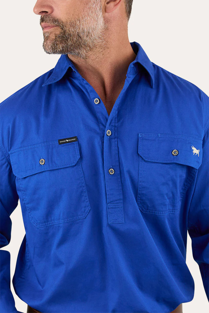 King River Mens Half Button Work Shirt - Royal Blue