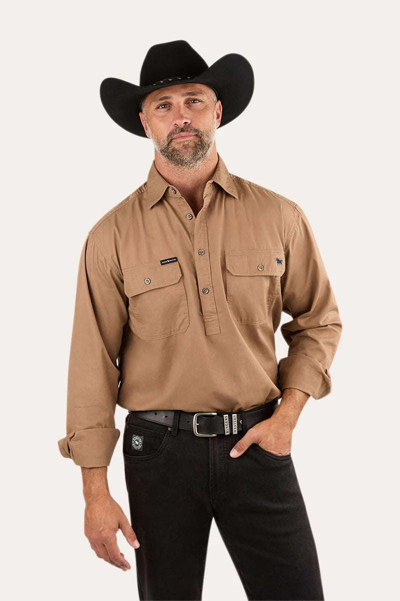 King River Mens Half Button Work Shirt - Clay