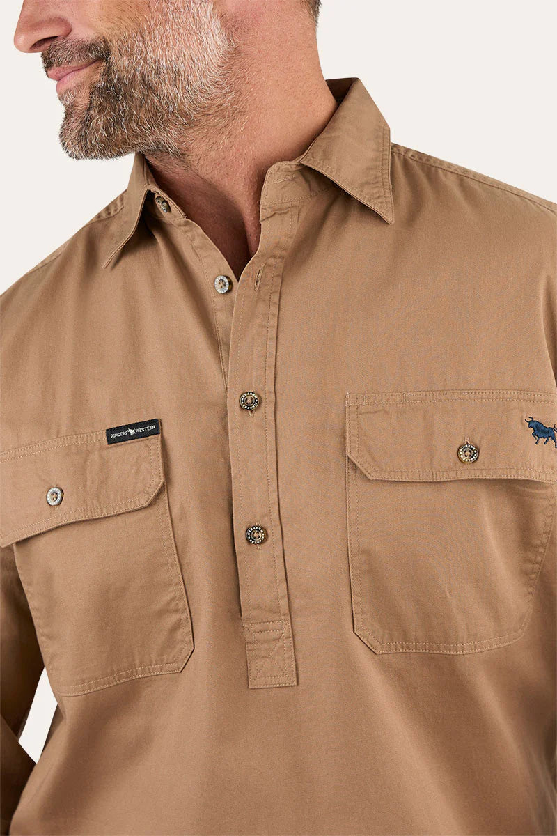 King River Mens Half Button Work Shirt - Clay
