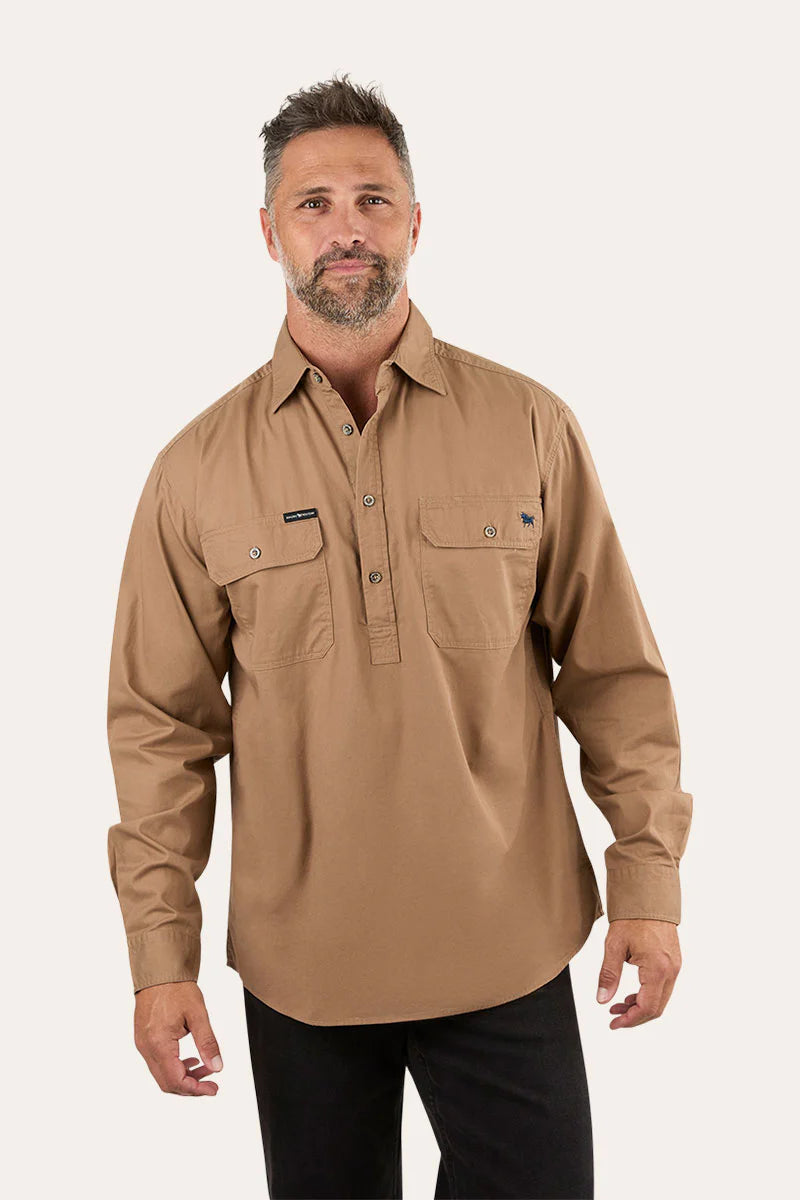 King River Mens Half Button Work Shirt - Clay