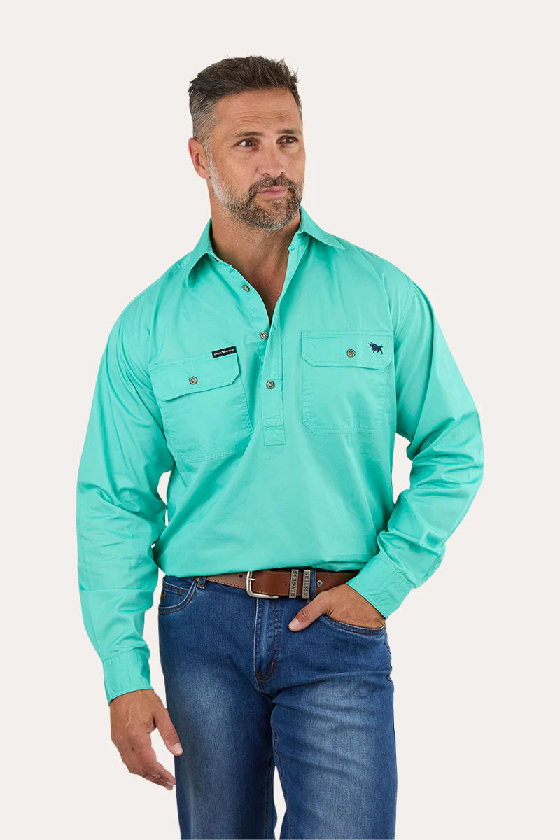 King River Mens Half Button Work Shirt - Mint