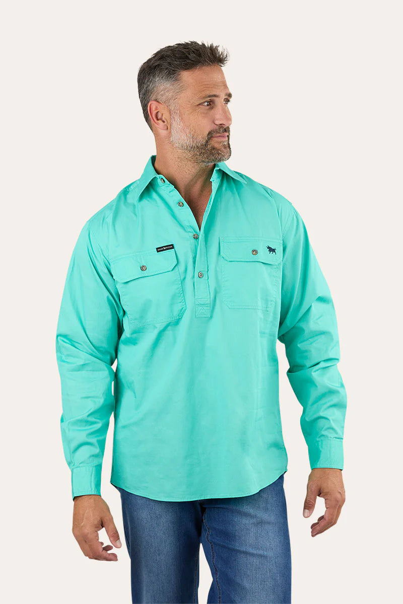 King River Mens Half Button Work Shirt - Mint