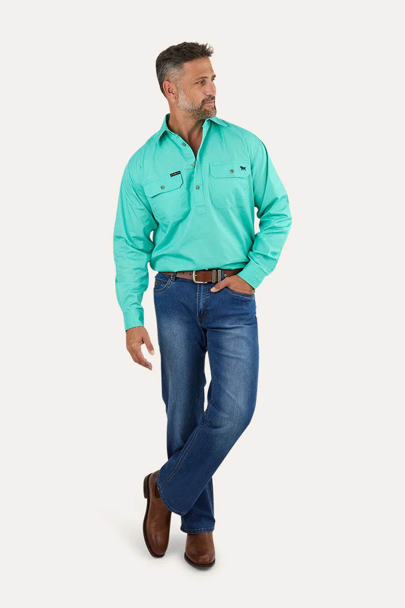 King River Mens Half Button Work Shirt - Mint