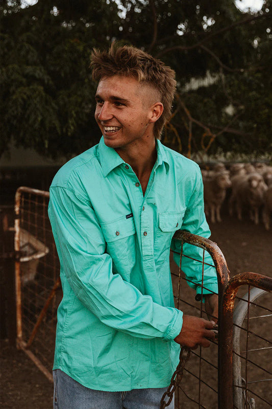 King River Mens Half Button Work Shirt - Mint