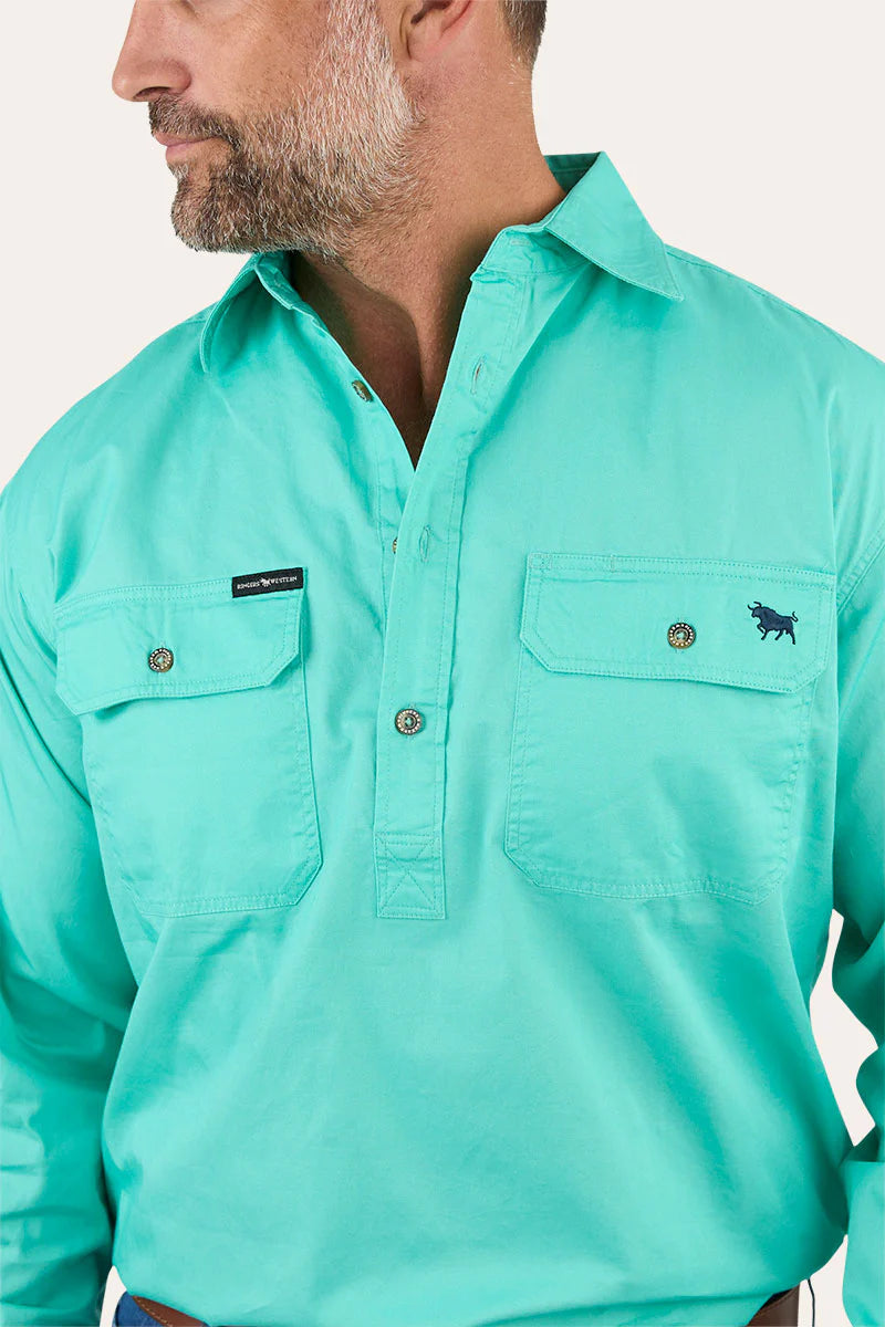 King River Mens Half Button Work Shirt - Mint