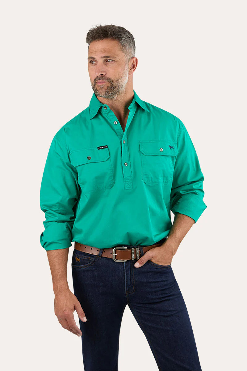 King River Mens Half Button Work Shirt - Green