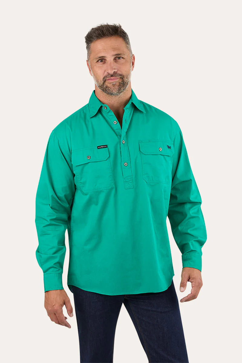 King River Mens Half Button Work Shirt - Green