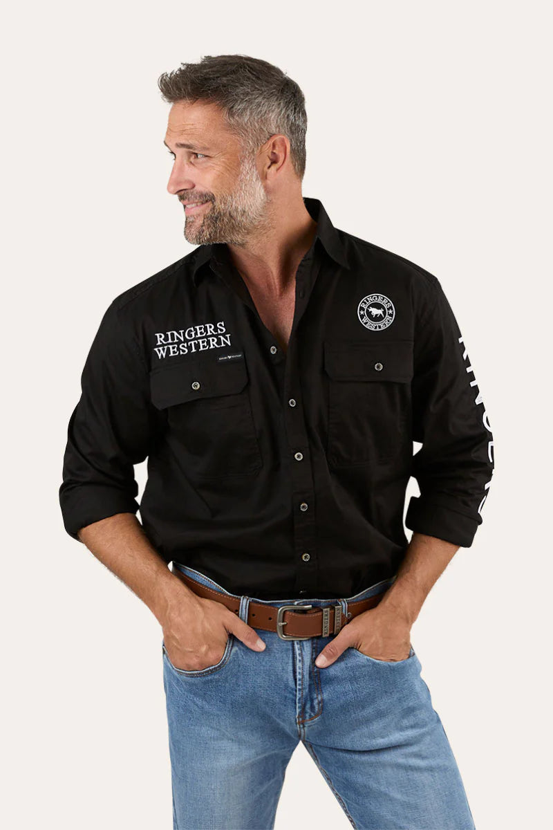 Hawkeye Mens Full Button Work Shirt - Black