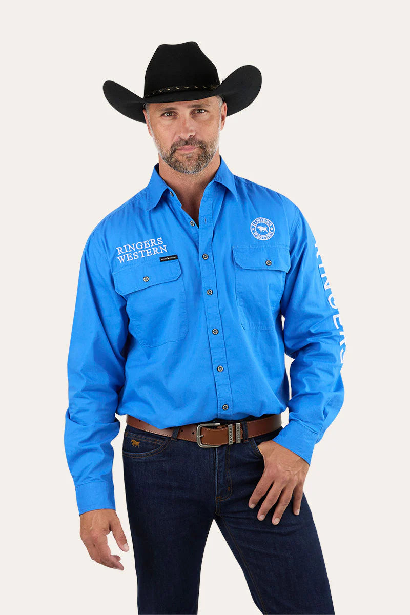Hawkeye Mens Full Button Work Shirt - Blue