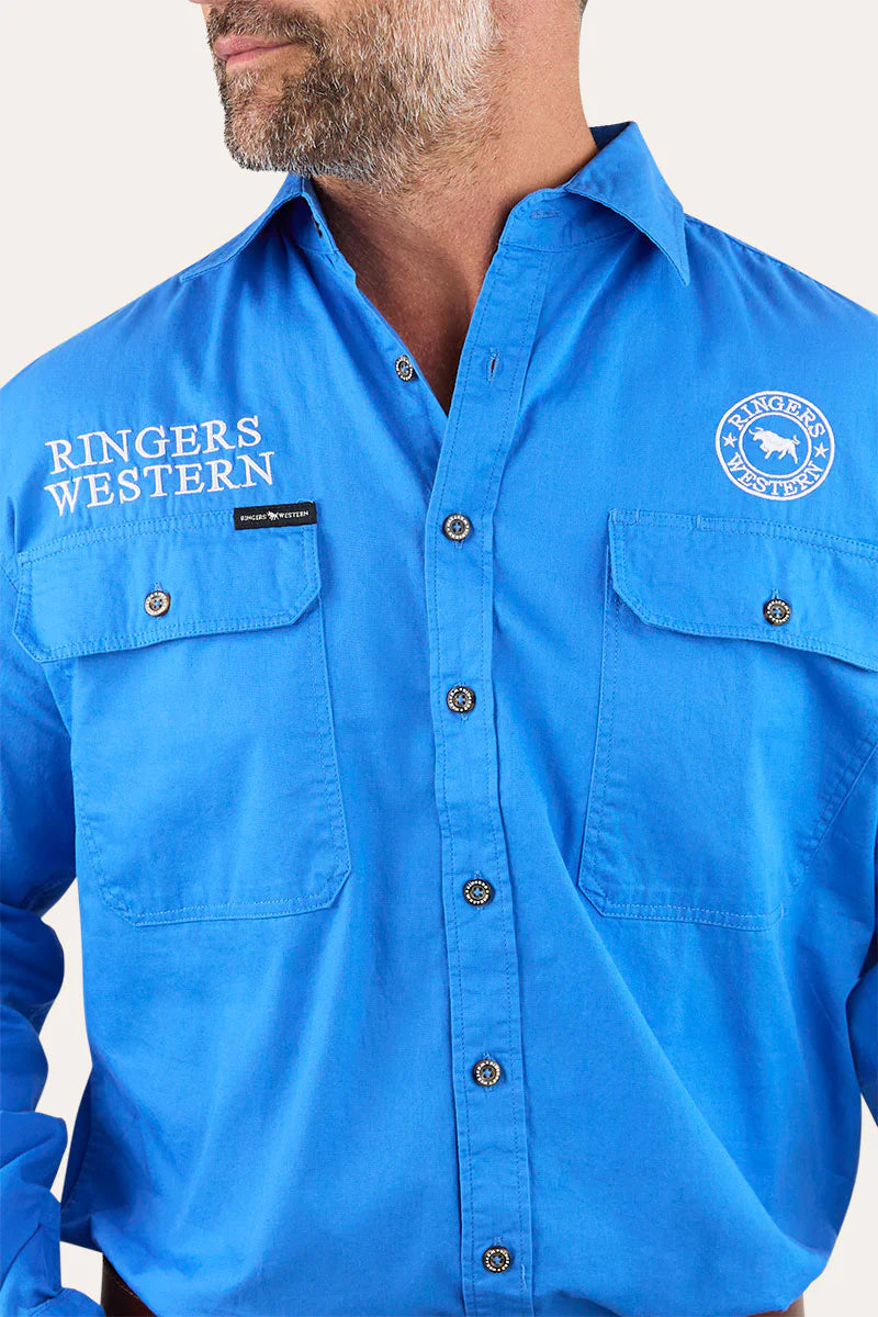 Hawkeye Mens Full Button Work Shirt - Blue