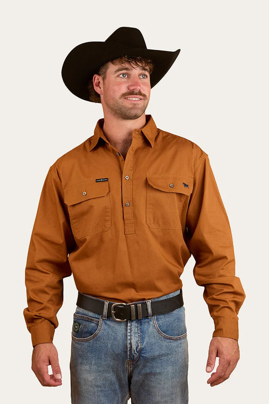King River Half Button Work Shirt - Tobacco