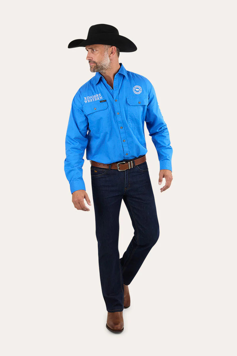 Hawkeye Mens Full Button Work Shirt - Blue