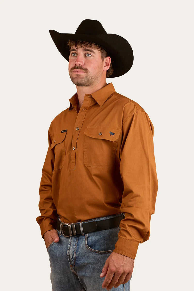 King River Half Button Work Shirt - Tobacco