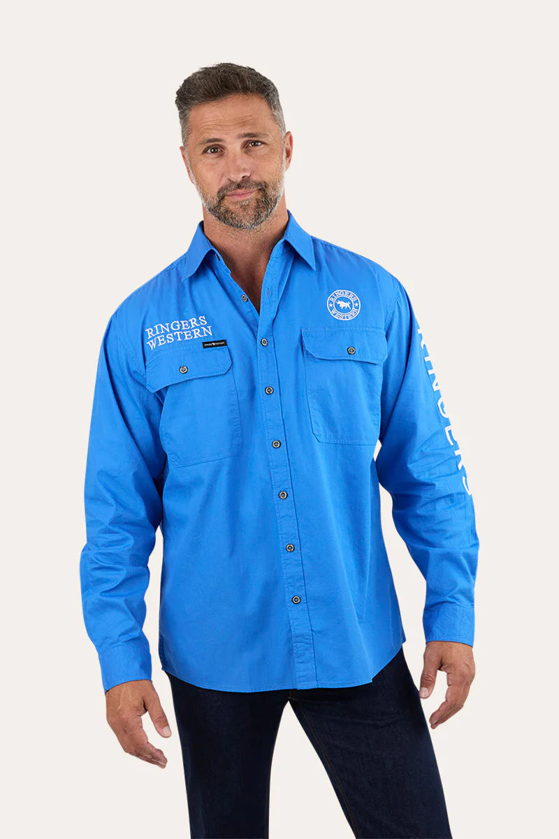 Hawkeye Mens Full Button Work Shirt - Blue