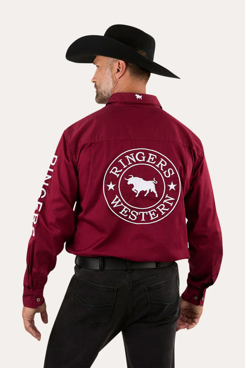 Hawkeye Mens Full Button Work Shirt - Burgundy