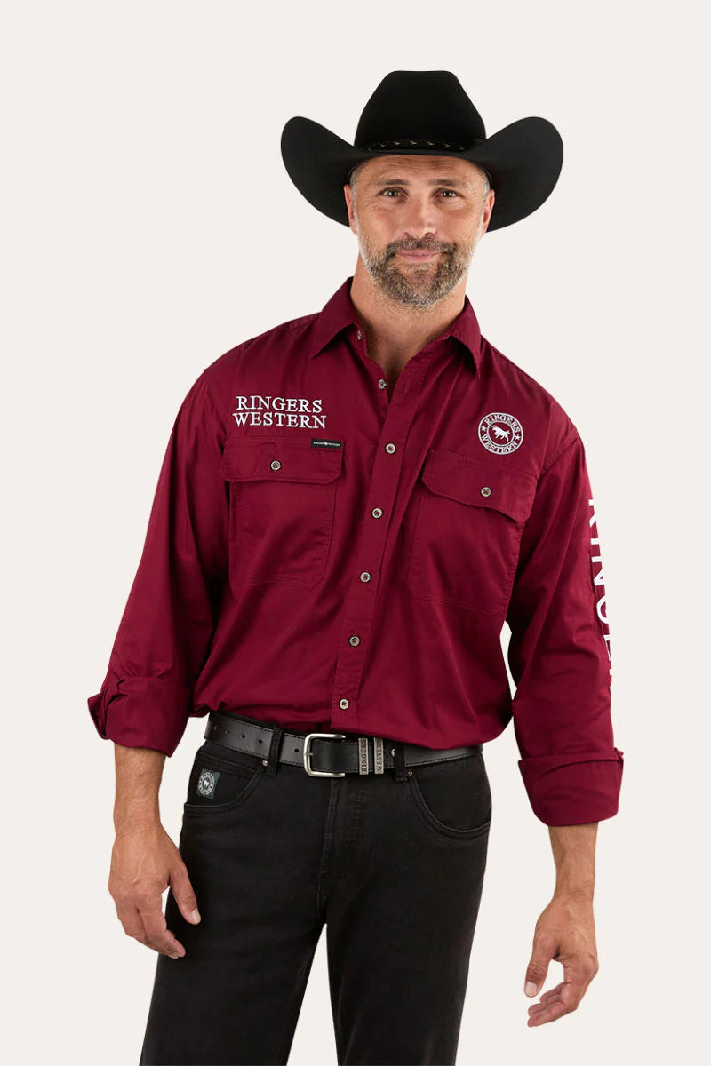 Hawkeye Mens Full Button Work Shirt - Burgundy