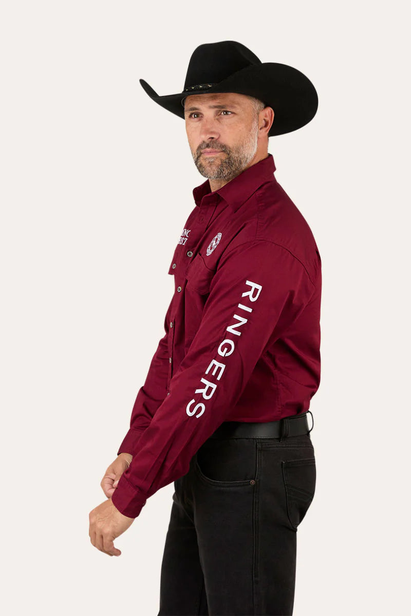 Hawkeye Mens Full Button Work Shirt - Burgundy