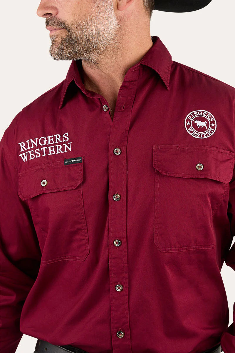 Hawkeye Mens Full Button Work Shirt - Burgundy