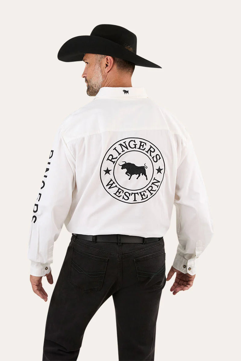 Hawkeye Mens Full Button Work Shirt - White / Black