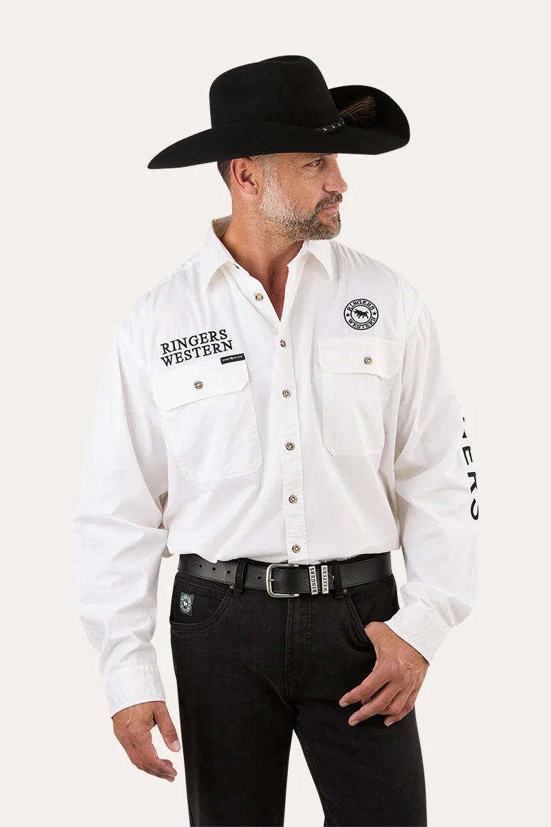 Hawkeye Mens Full Button Work Shirt - White / Black