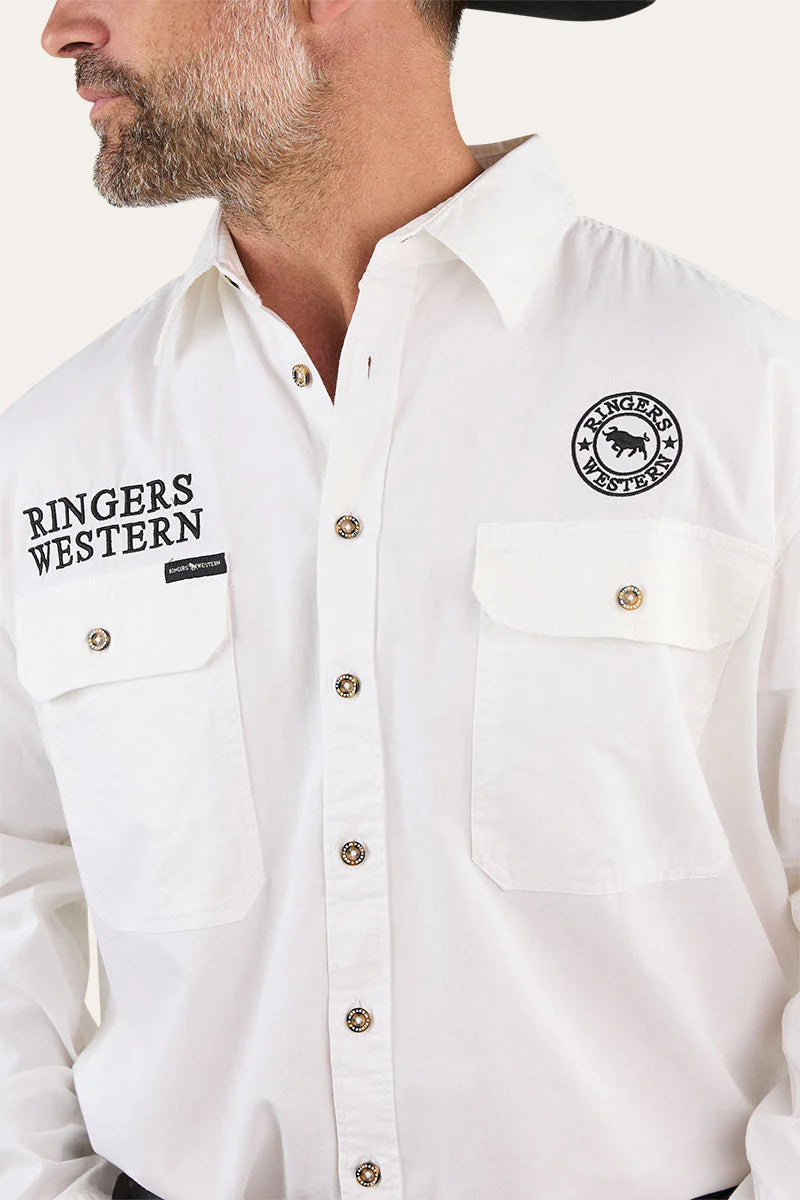 Hawkeye Mens Full Button Work Shirt - White / Black
