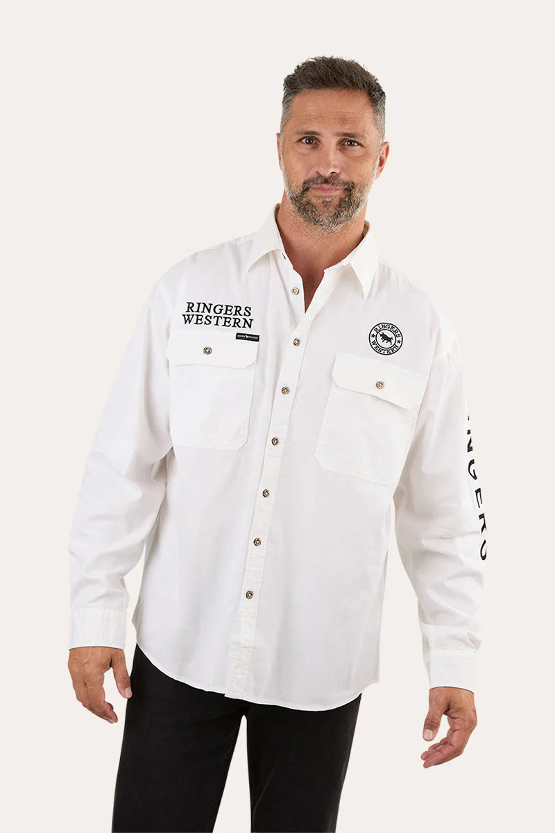 Hawkeye Mens Full Button Work Shirt - White / Black