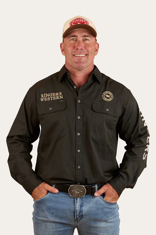 Hawkeye Men’s Full Button Workshirt-Charcoal/DarkSand