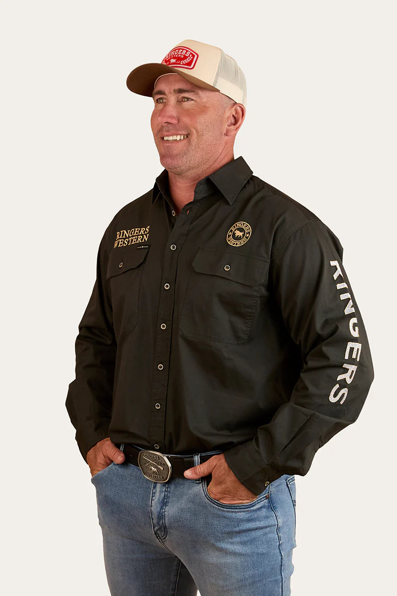Hawkeye Men’s Full Button Workshirt-Charcoal/DarkSand